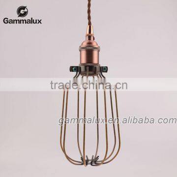 Wire Cage Lamp Shade with Brass Lamp Socket/Braided Wire,Pendant Lamp