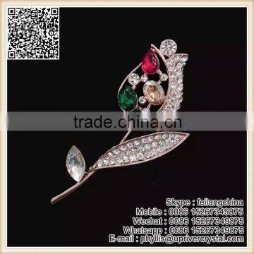 Wedding Party Fine Colorful Diamond Rose Flower Crystal Brooch