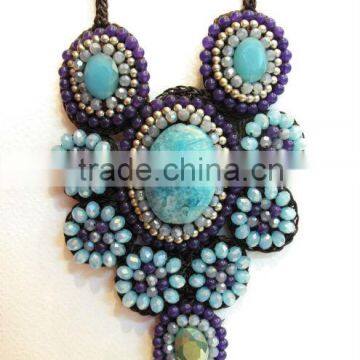 Blue turquoise with mixed stone Wax thread necklace