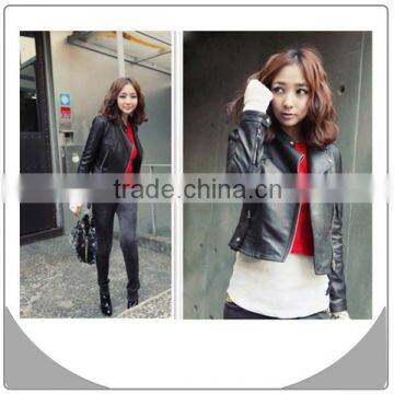 short slim women fashion leather jacket 2014