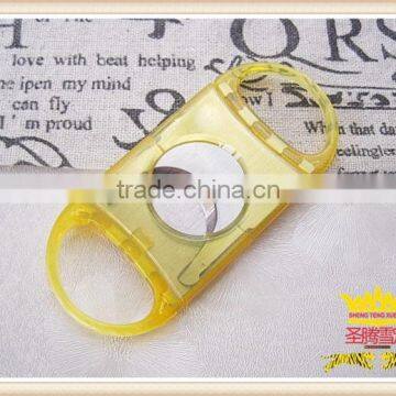 Yellow transparent ABS plastic cigar cutter, cigar scissors