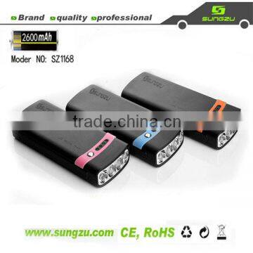 factory rechargeable real 2600mah USB universal power bank&bettery charger
