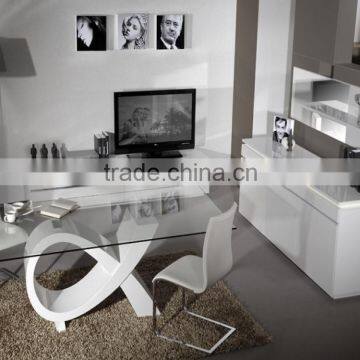 DT-2031 White High Gloss and Glass Dining Table