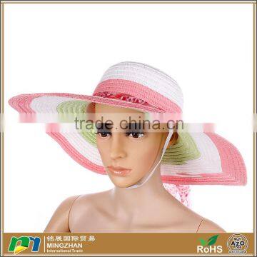 Women's beachwear sun hat striped bowknot straw boater hat floppy big brim hat