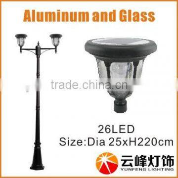 3W Aluminum glass lens solar post light solar LED garden light two heads