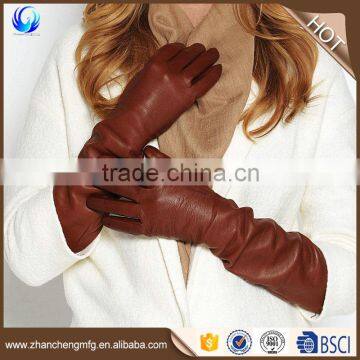 Factory made ladies sheepskin leather gloves long with high quality