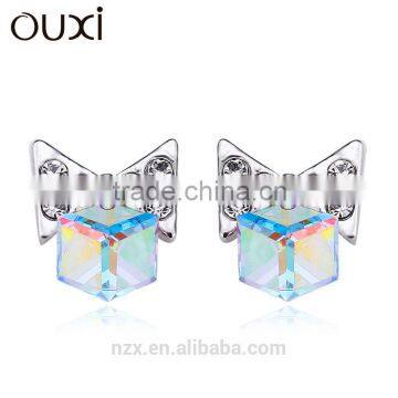 OUXI latest red/AB color/ rhodium plated stud earrings designs 20779