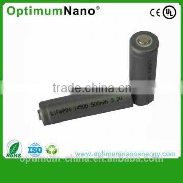 lithium battery 3.2V500mAh 14500 Emergency backup for LED