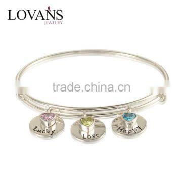 925 Sterling Silver Bangle With Charms PB002