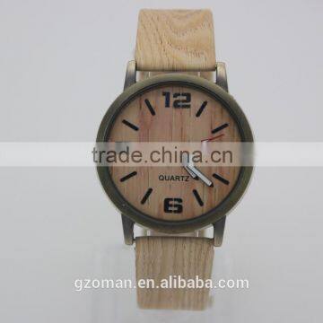 2016 fashion vintage wooden leather strap quartz man watch