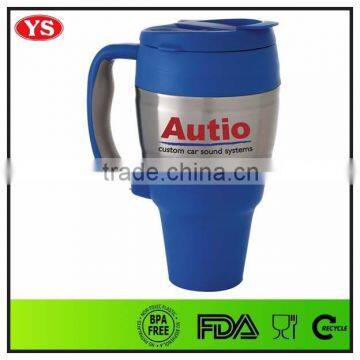 Colored Double Wall Plastic 34 oz Travel Mug Pink