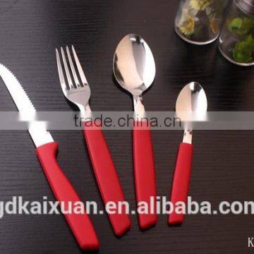 24PCS Hot sale Reusable Plastic Handle Stainless Steel Cutlery Fatware Set KX-P014