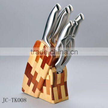 Stainless steel 7pcs double handle knife set with a wooden block