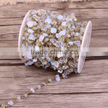 Antique Bronze Brass Rosary Style Beaded Chain, Opal Stone Wire Wrapped Chain Rosary Chain Beads For Jewelry Making photo-2