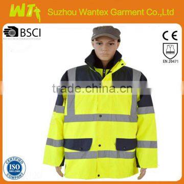 hot sale reflective 100% polyester with pu coating safety working life winter jacket parka