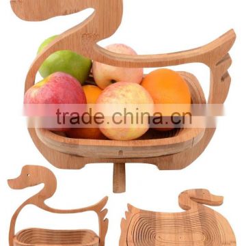 Chinese Gift Craft Drak Spiral Cut Bamboo Basket Wood Hanging Basket Collapsible Fruit Food Basket