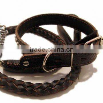 2012 Stylish Genuine Leather Dog Beaded Collars and Braided Leashes