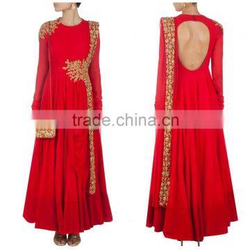 Beauteous Red Net & Raw Silk Anarkali Suit/Buy Online Designer Anarkali Suits