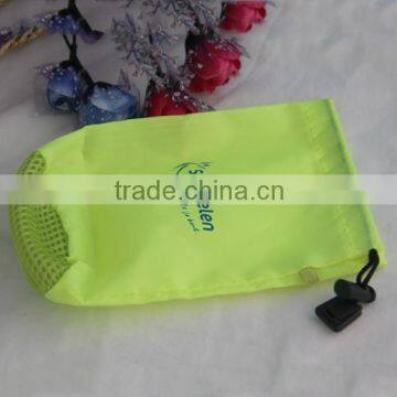 good quality products green color drawstring polyester pouch with mesh