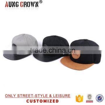 2016 hot sale 6 panel leather patch custom snapback caps