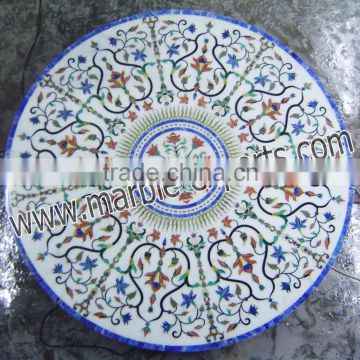 Semi Precious Stone inlay Dinning Table marble inlaid white table top