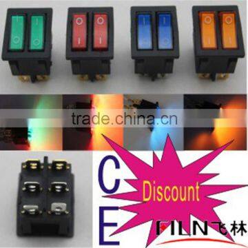 KCD8 12V 24V 110V 250V Green red blue yellow 6 pin lighted waterproof rocker switch