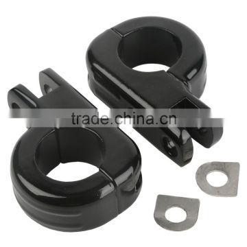 Black FootPeg Mounts for Harley 1 1/4" Engine Guard Highway Crash Bars