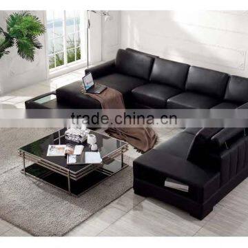 Bisini Modern Black Leather Sofa, Black Genuine Leather Sofa Furniture