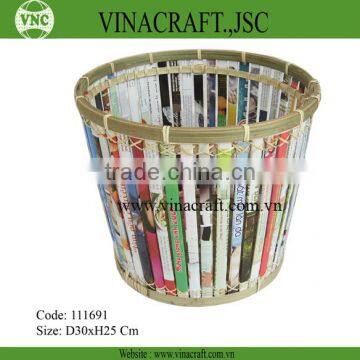 Bamboo basket with magazine paper cover