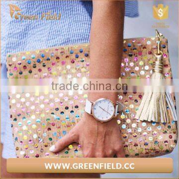 High Quality Brown Color Make up Bag Travel Cork Paper Cosmetic Bag photo-3