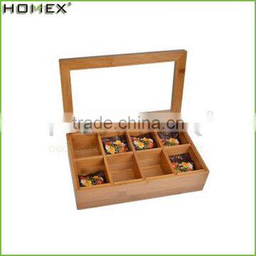 Bamboo Tea Bag Storage Box With Lock And Clear Window/Homex_Factory