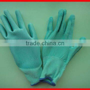 Green pu coated glove polyster liner