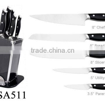 5PCS ABS Handle Stainless Steel Knife Set with acrylic base