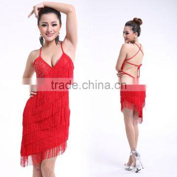 Wholesale Cheap ballroom dress sexy sleeveless fringe Latin dance costumes