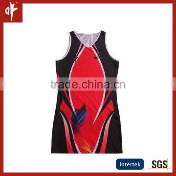 Red/Black girls netball dress uniforms, ladies tennis dress garments,sublimation dresses