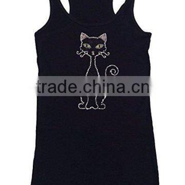Womens Fashion T-shirt With Black Cat in Rhinestones photo-2