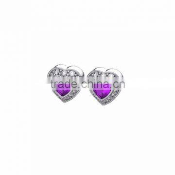 Silver Plated Designer Big Gemstone Heart Earrings