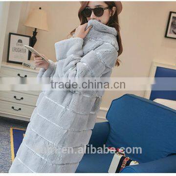 Fashion Show Style Rex Rabbit Fur Coat Women Very Long Rex Rabbit Fur Jacket Winter Fur Big Size photo-3