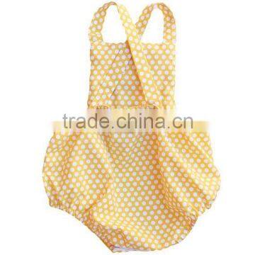 Wholesale Baby Clothing Yellow Polka Dot Kid's Romper With Pom Pom Trim Girls Boho Bubble photo-2