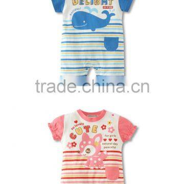 custom wholesale 100% cotton fabric new born baby clothes 0 to 1 year romper with printed