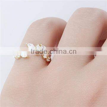 White Copper Open Rings Gold Plated Leaf