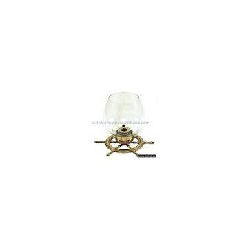 Art. 2220 Polished brass steering wheel candle holder with glass shade