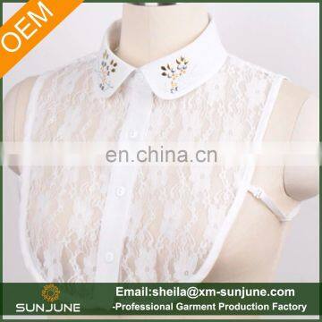 New style ladies lace rhinestone collar crop top shirts
