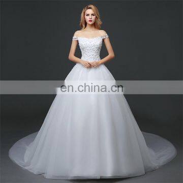 HS1610 Latest Applique Off Shoulder Long Train Bridal Gown Wedding Dress 2017