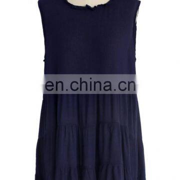 Women Slim Girls Navy Chiffon Pleated Casual Tunci Party Dress photo-5