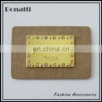 leather metal labels pu patches with rhinestone for jeans