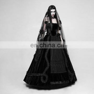 Punk Rave gothic black velvet palace prom dress Q-339