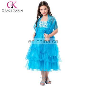 Grace Karin Spaghetti Straps Flower Girl Princess Sky blue Pageant Cake Dress CL010404-2