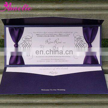 AC137 With Ribbon Good Quality Paper Purple Wedding Cards