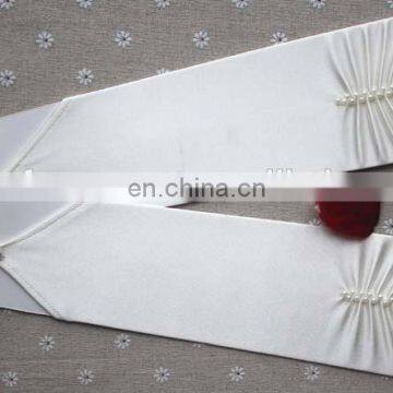 Pretty and Elegant Long Finerless Wedding Gloves White & Ivory Appliqued With Sequins& Ruffles Pearl Beaded Satin Bridal Gloves photo-3